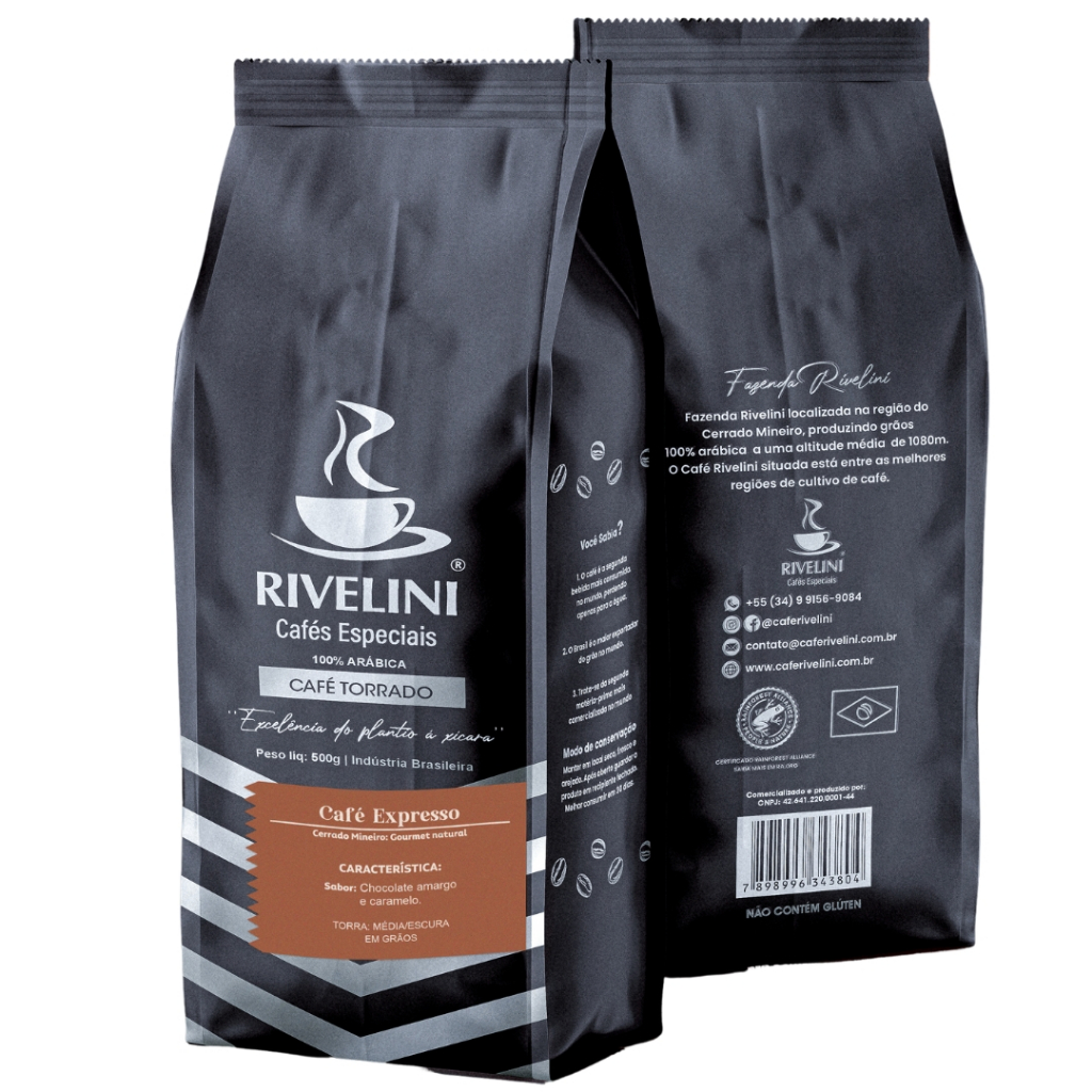 Café Expresso Torrado Em Grãos Rivelini 500g Arábica | Shopee Brasil