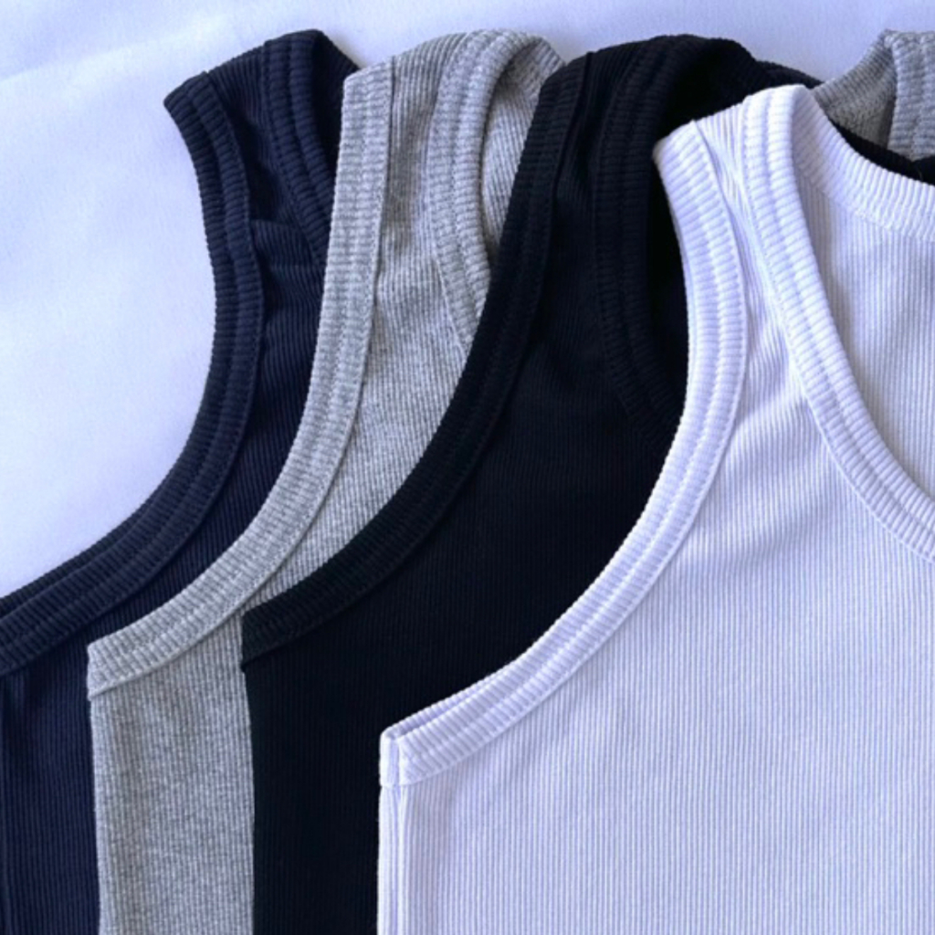 Regata Masculina Modelo Americano Ribana Canelada Algodão e Elastano