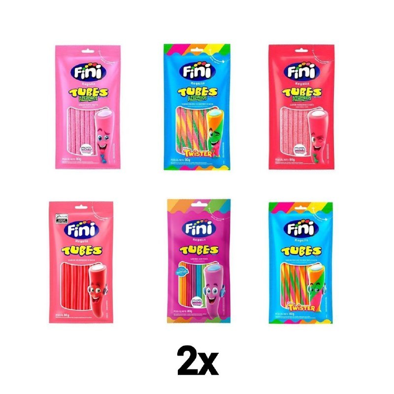 Kit Com 12 Pacotes De Bala Gelatina Tubes Fini Doces Sortidos De 80g ...