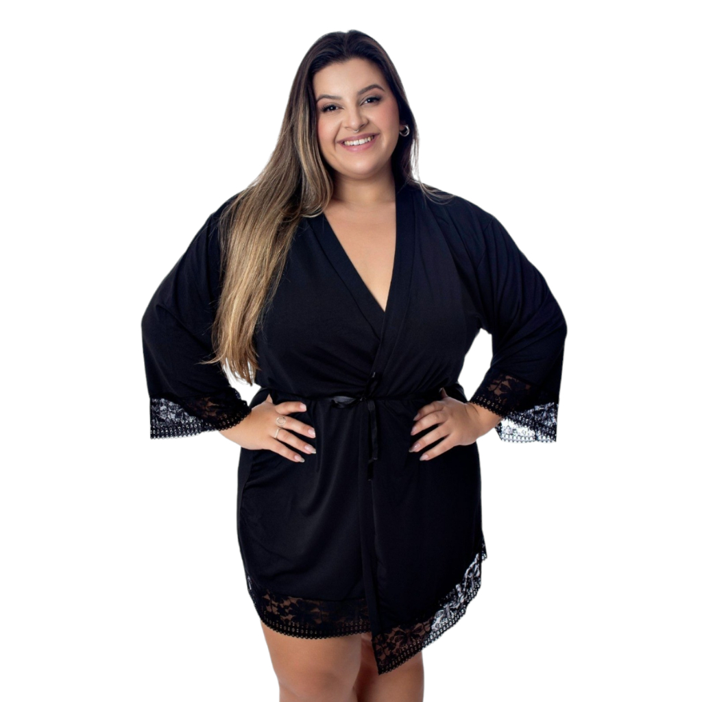 Robe Plus Size Renda Sensual Luxo Roupão Roupa De Dormir Linha Noite ...