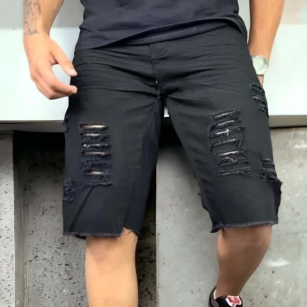 Shorts masculinos Jeans rasgados Estilo fashion masculino Outlet de fábrica