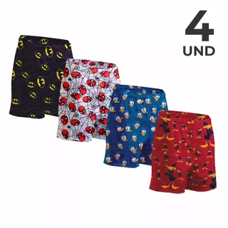 KIT 4 SAMBA CANÇÃO INFANTIL PIJAMA ESTAMPADO MASCULINO MICROFIBRA SHORT DE DORMIR