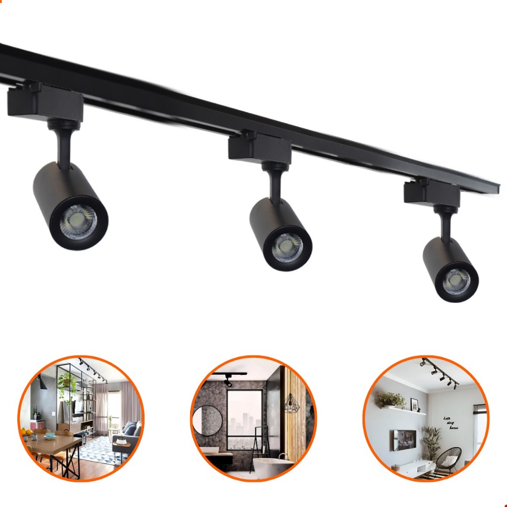 kit Trilho Eletrificado de 1m + 3 Spots 7w led Preto Luz Branco 6000k/Neutro 4000k/Amarelo 3000k