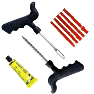 Kit Conjunto de Ferramentas Para Reparo Conserto De Pneu Sem Câmara Automotivo Completo C/ 8 Peças