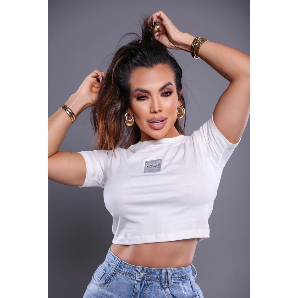 Blusa Cropped Feminino 100% Algodão Fio 30.1 manga curta, Revesst Jeans