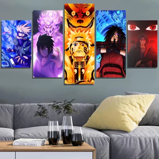 Quadro Decorativo 5 peças Mosaico Naruto Shippuden Sasuke Madara Itachi Kakashi Sharigan Suzano