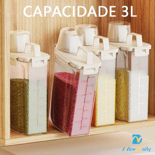 Dispenser para Alimentos 3L grãos cereais Tampa com trava pote hermético Copo Medidor para Armazenamento de Mantimentos Multiuso BC-11/BC-12/BC-13