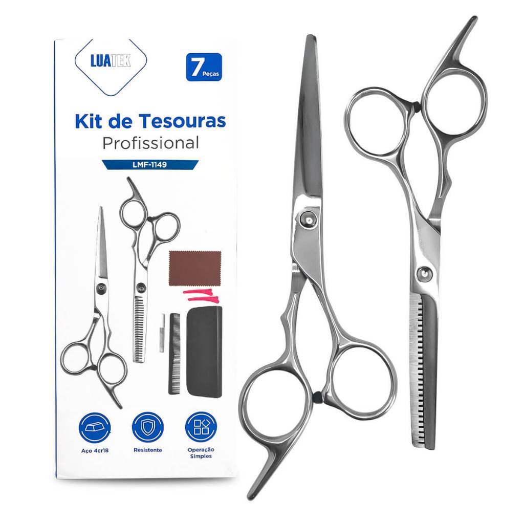 Estojo Kit Tesouras De Cabelo Profissional Para Salão Original Luatek