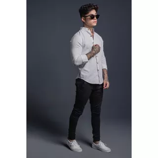 Camisa social masculina manga longa de linho gola padre - look para inverno