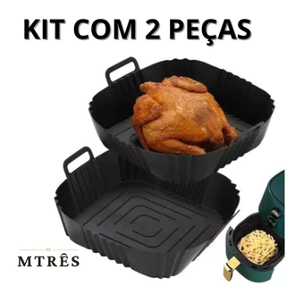 Kit com 2 Formas De Silicone Quadrada Grande Air fryer Antiaderente Cesto Silicone Fritadeira Elétrica