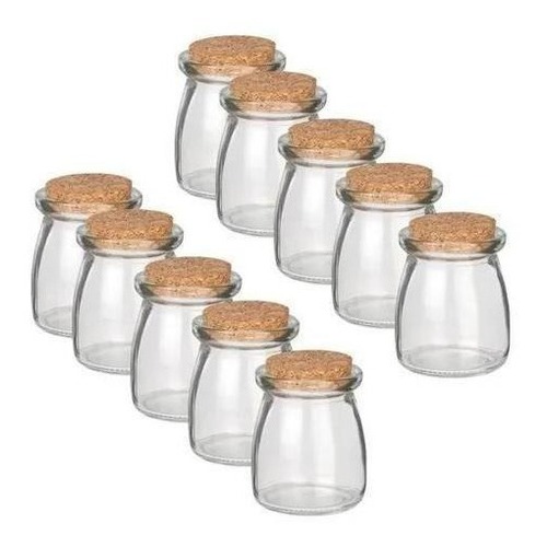 Kit 10 Potes Vidro Com Tampa Rolha Cortiça 110ml Tempero Porta Condimentos