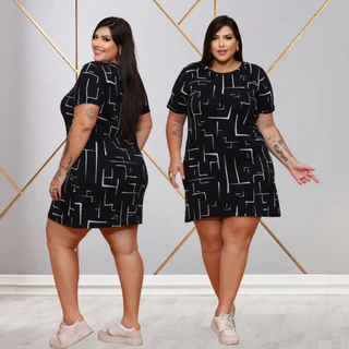 Vestido camisetão PRETO estampado confortável Camisão Plus size Curve Curvy
