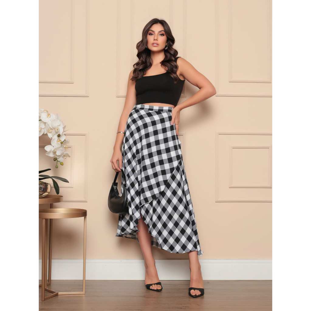 Saia Envelope Maxi Transpassada de Amarrar Moda Blogueira forada