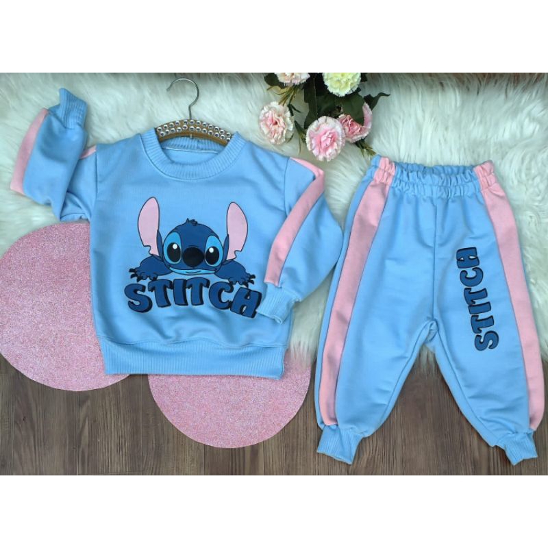 Roupa infantil casaco e calça moletinho de menina Lilo Stitch | Shopee ...