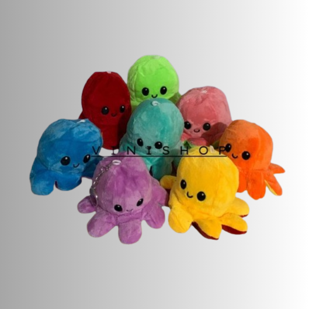 Chaveiro Polvinho Do Humor De Pelúcia 14cm Polvo Bipolar Reversível Feliz e Bravo Tiktok