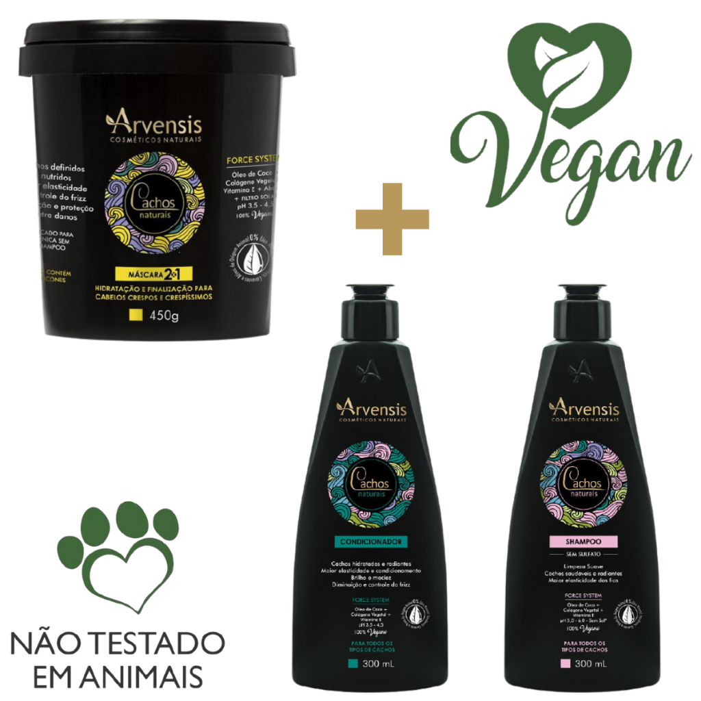 kit arvensis cachos mascara 2x1 450g + shampoo 300ml + condicionador 300ml
