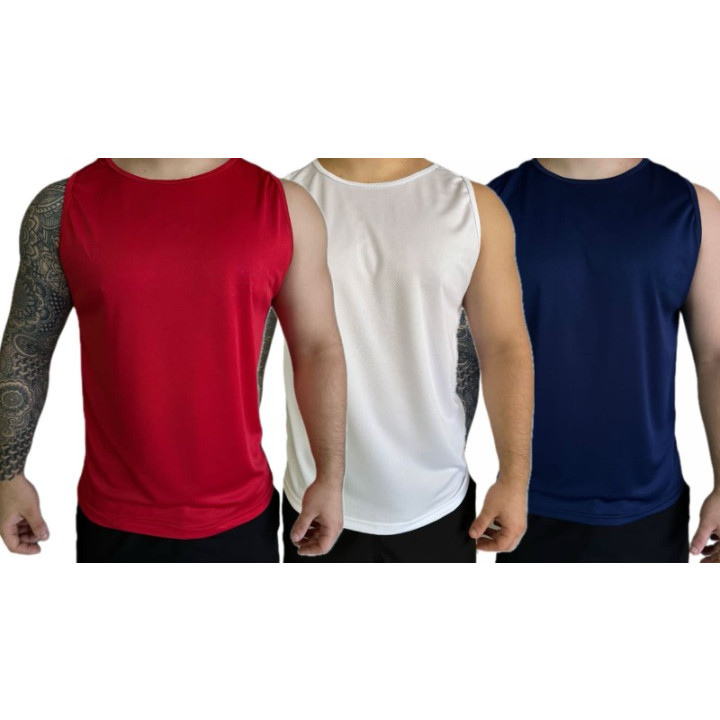 Kit 3 Camisas Regata Dry Fit Masculina Premium Fitness para Treino Academia Esportes