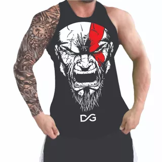 Camisa Regata Masculina Longline Academia Fitness Treino Esportiva Kratos God of War Gamer