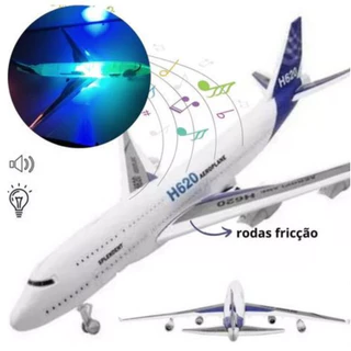 Avião De Brinquedo Fricção Acende Luzes E Som