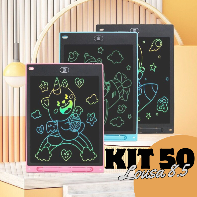 Kit 50 Unidades Lousa Mágica Infantil Desenhar Tablet Tela Lcd 8.5 Polegadas