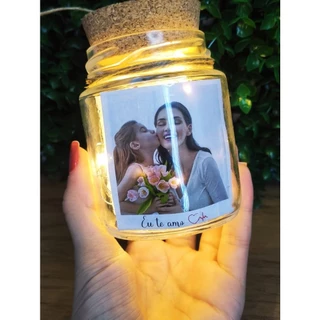 Luminária Luz no Pote com Foto - Personalizado Com sua foto - Presente namorado - mãe - amigo