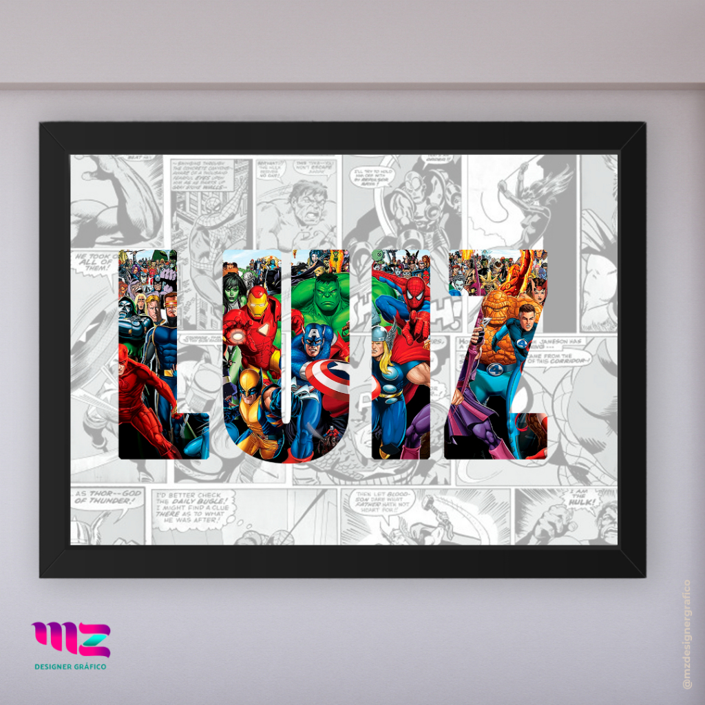 Quadro personalizado de vidro personalizado com NOME 20x30cm decorativo Marvel Comic desenho quarto decoração para presente homem aranha hulkcapitão america heróis