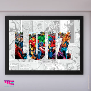 Quadro personalizado de vidro personalizado com NOME 20x30cm decorativo Marvel Comic desenho quarto decoração para presente homem aranha hulkcapitão america heróis