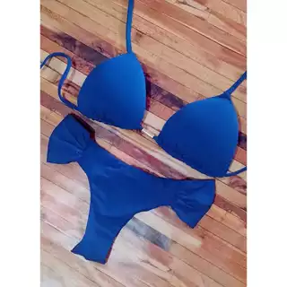 Biquini Azul Bic com top cortininha e calcinha borboleta Fio Duplo 2024 em Oferta na Shopee