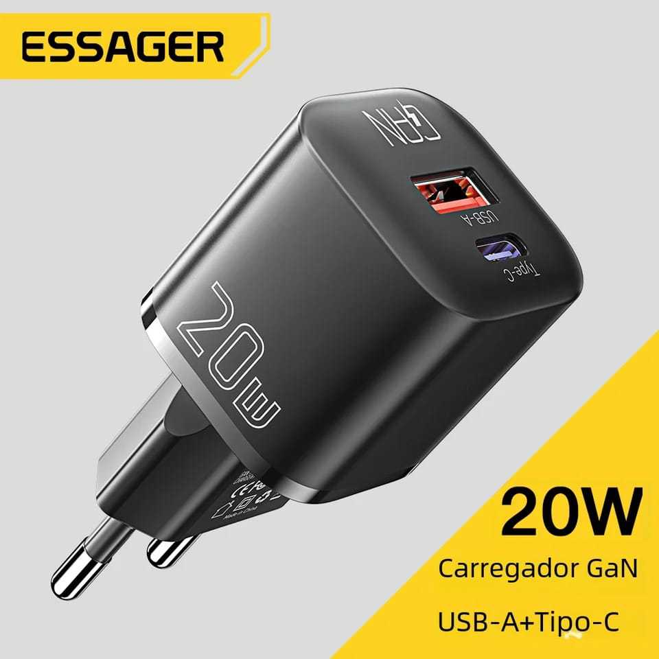 Carregador Essager 20w iPhone/Android Carregamento Rápido Usb A + C