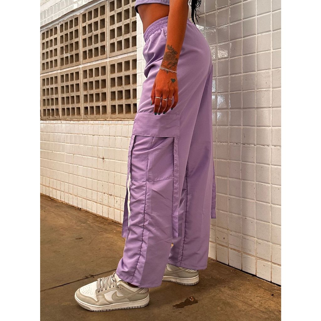 Calça Cargo Feminina Larga Tactel skate skatista