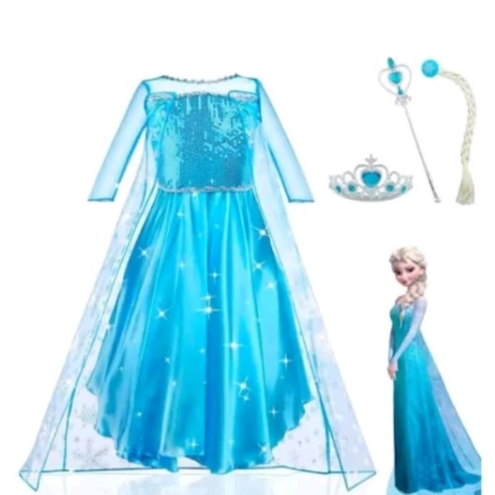 Fantasia Vestido Elsa Frozen + Kit Acessórios Envio Rápido