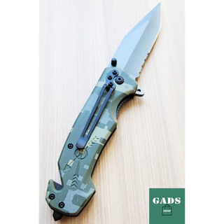 Canivete Aço Camuflado Verde com abertura semi-automático