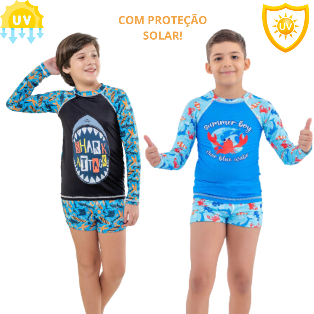 Conjunto Praia com Proteção UV menino By Siri Original | Shopee Brasil
