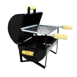 Mini Churrasqueira Bafinho 2x1 a Carvão Bafo Com Grelha Portátil Pequena Para Apartamento Rancho Pescaria Pesca Churrasco