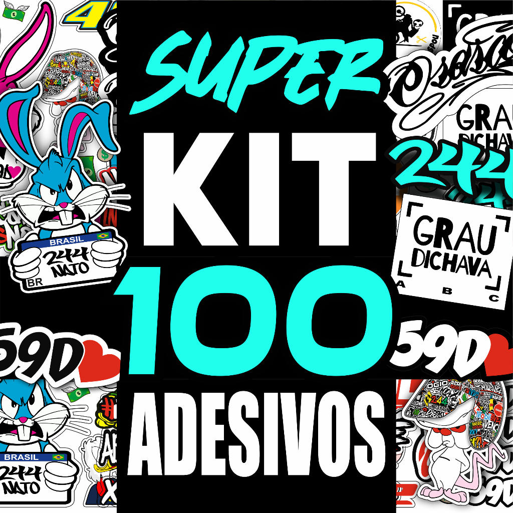Cartela Com 100 Adesivos Para Moto Carro Bike Grau 244 Prova D'Água