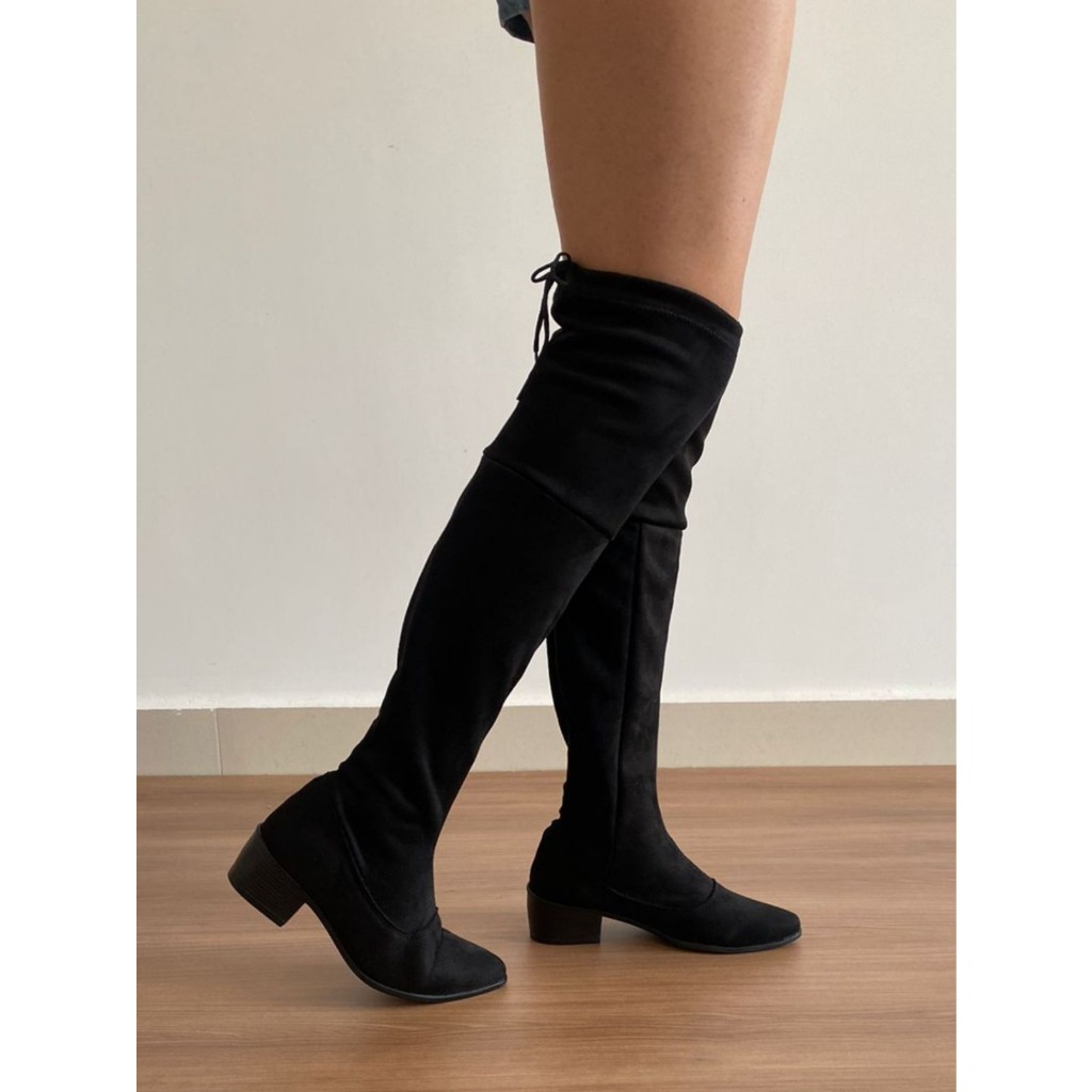 Bota Feminina Over Cano Alto Camurça Strech | Shopee Brasil