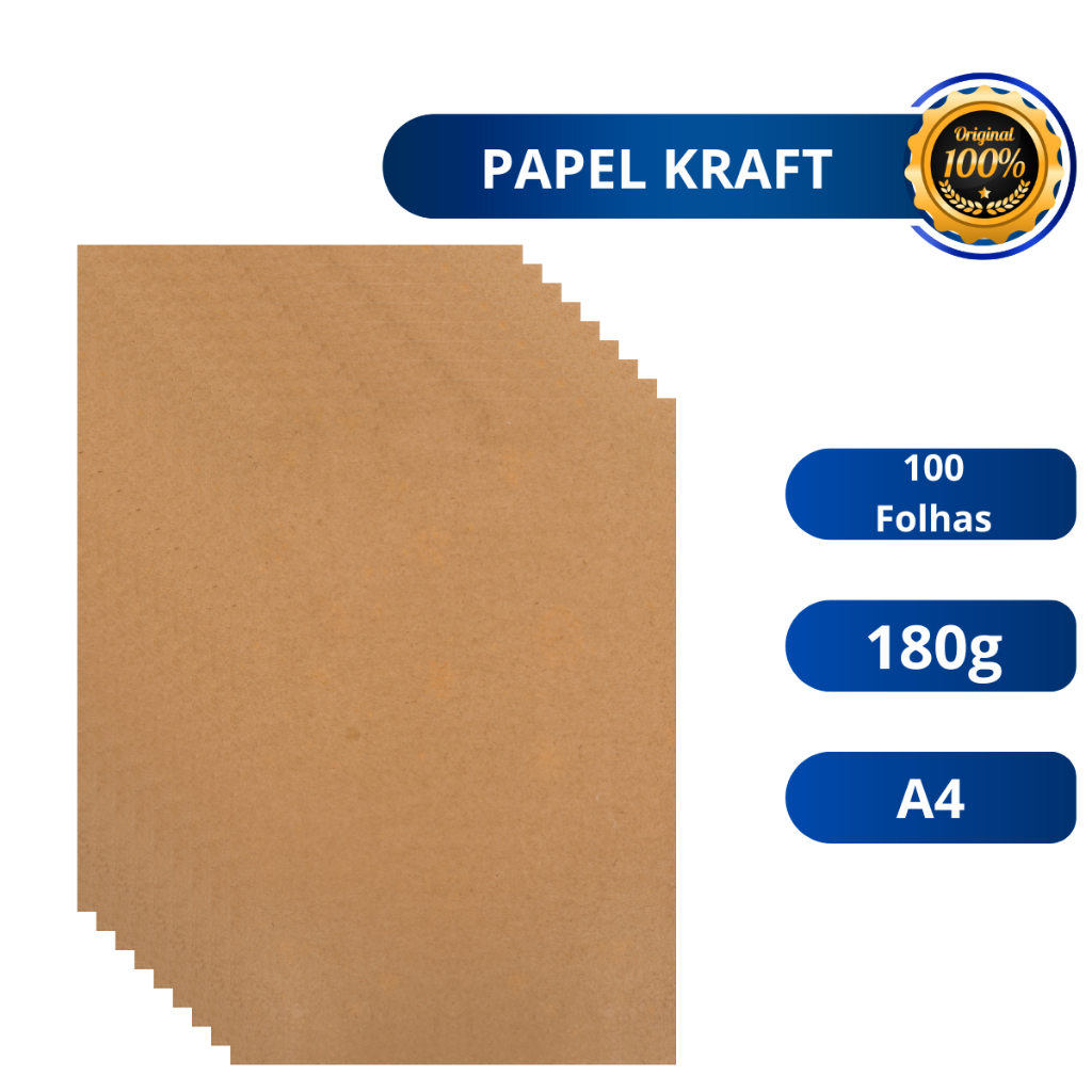 100 Folhas Papel Kraft A4 180g 210mm x 297mm