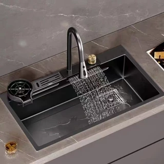 pia de cozinha pia de aço inoxidável SUS304 3.0MM com torneira pull-out em cascata pia doméstica-cuba