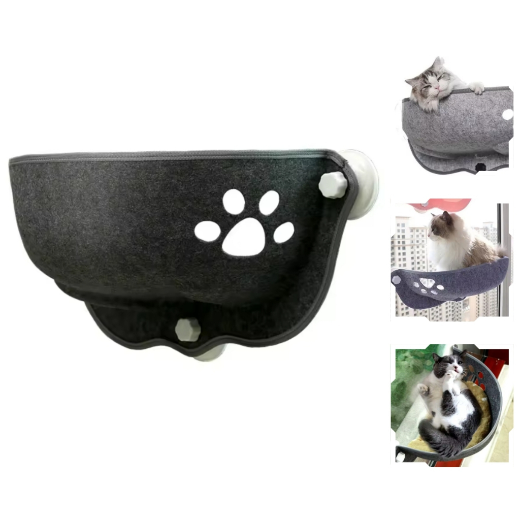 Cama Janela Com Ventosa Ninho Cinza Pra Gatos Felinos Feltro Caminha de Janela