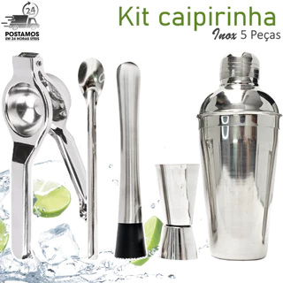Kit Bartender 750 ml Inox 5 Peças Profissional Espremedor de limão Coqueteleira Socador Dosador