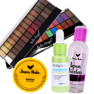 Kit Paleta 28 Cores + Sérum Ruby Skin + Água Micelar + Pó Compacto Banana Produtos de Beleza