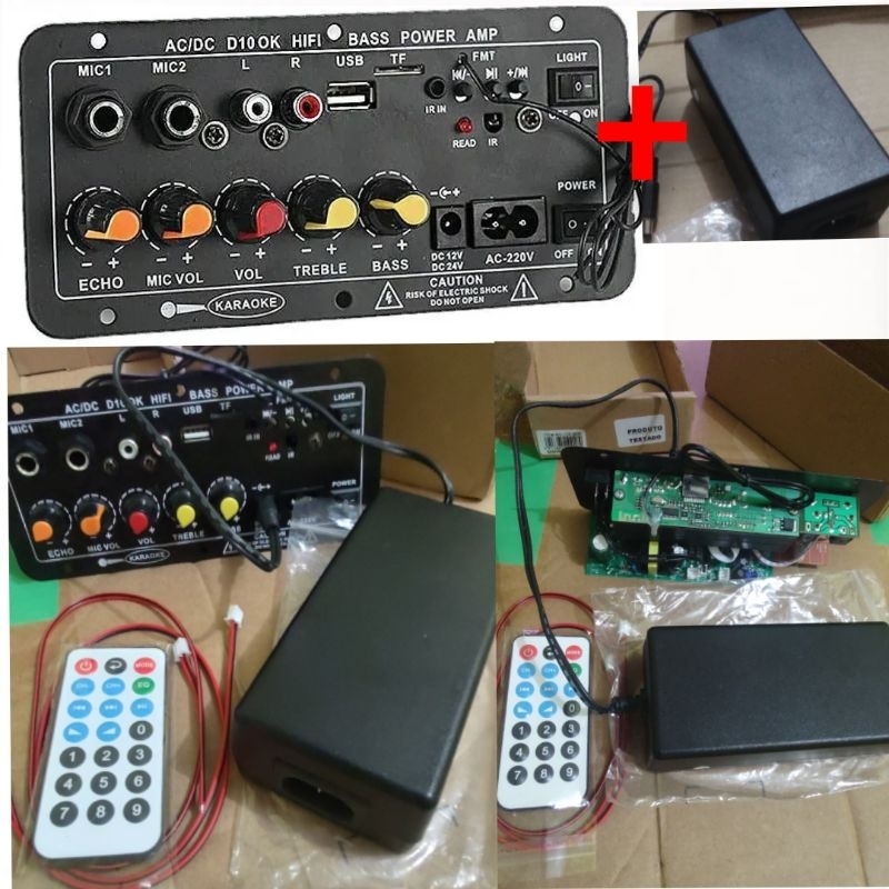 Amplificador Bluetooth mais Fonte de alimentação 16V Subwoofer Microfone Duplo Karaoke Amp Speaker Home Theater DIY Versão Recarregável 110-220v