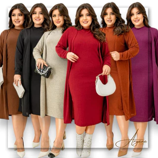 Conjunto Cardigan e Vestido Mídi Moda Evangélica Feminina Outono Inverno