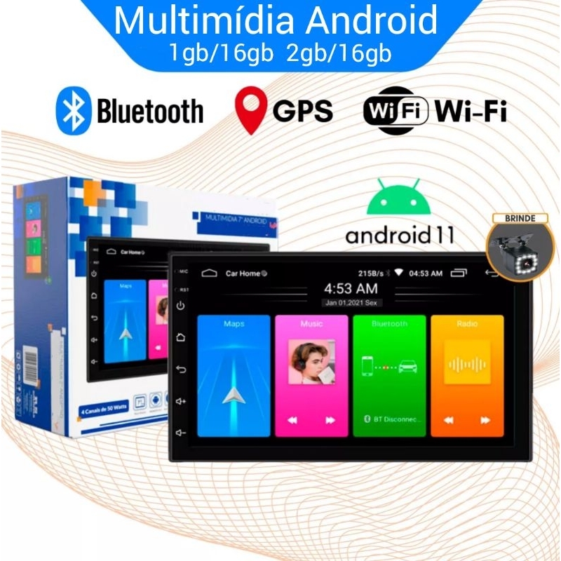 Central Multimidia Android 7 polegadas 2 Din 2gb / 32gb + câmera de ré ...