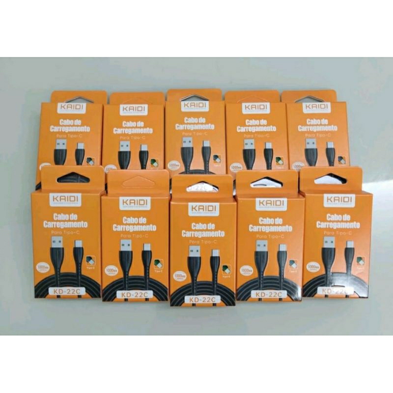 kit 10 Cabo USB Type C Resistente Turbo 2.4A 1mt KD -22C/kD-28C kaidi KD-307c