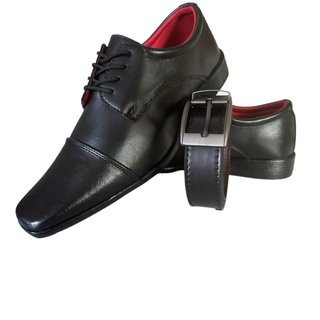 Sapato Social Masculino Confortável Preto de amarrar + Cinto Social