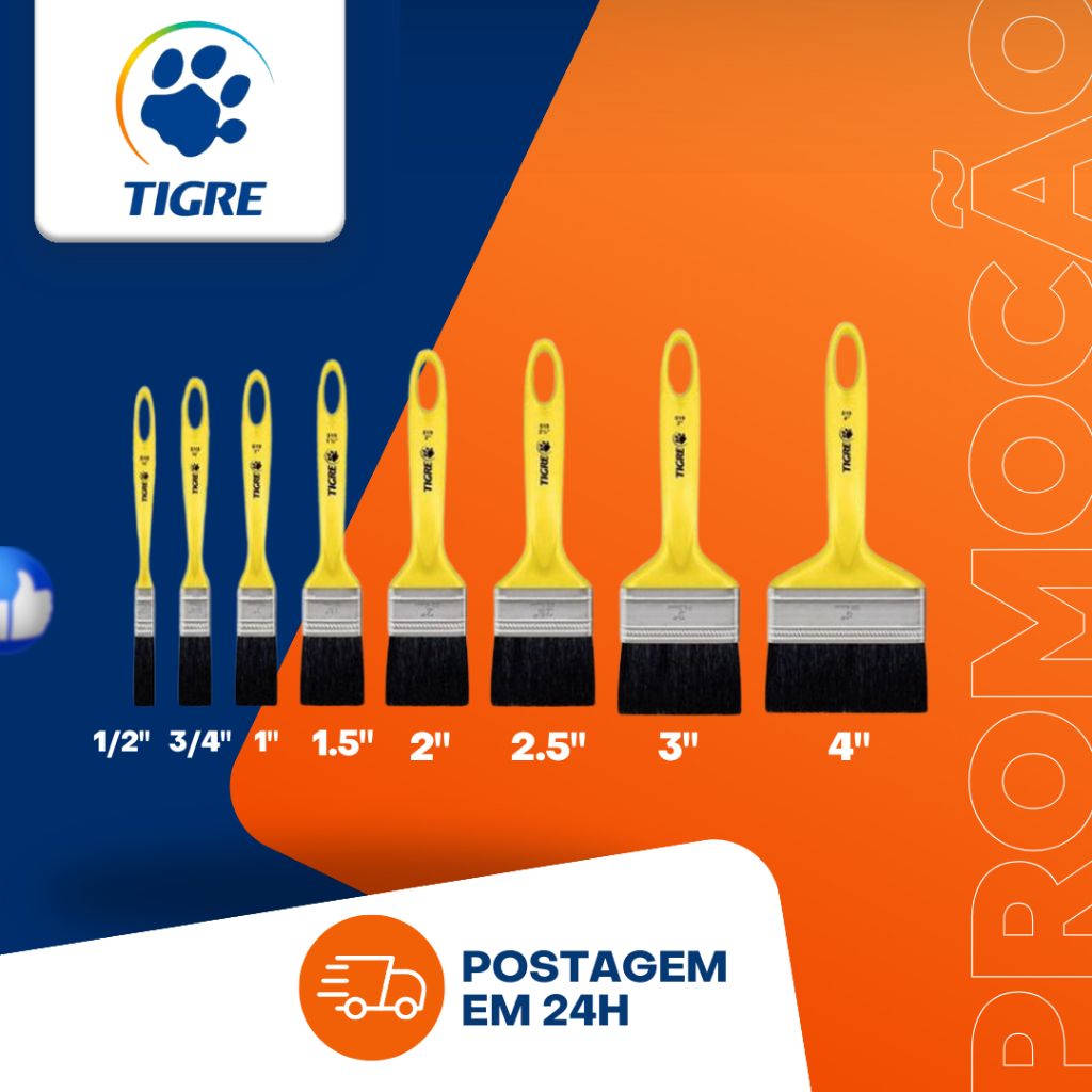 Pincel Trincha para Pintura Tigre 519 *UNIDADE* (Escolha o Tamanho ...