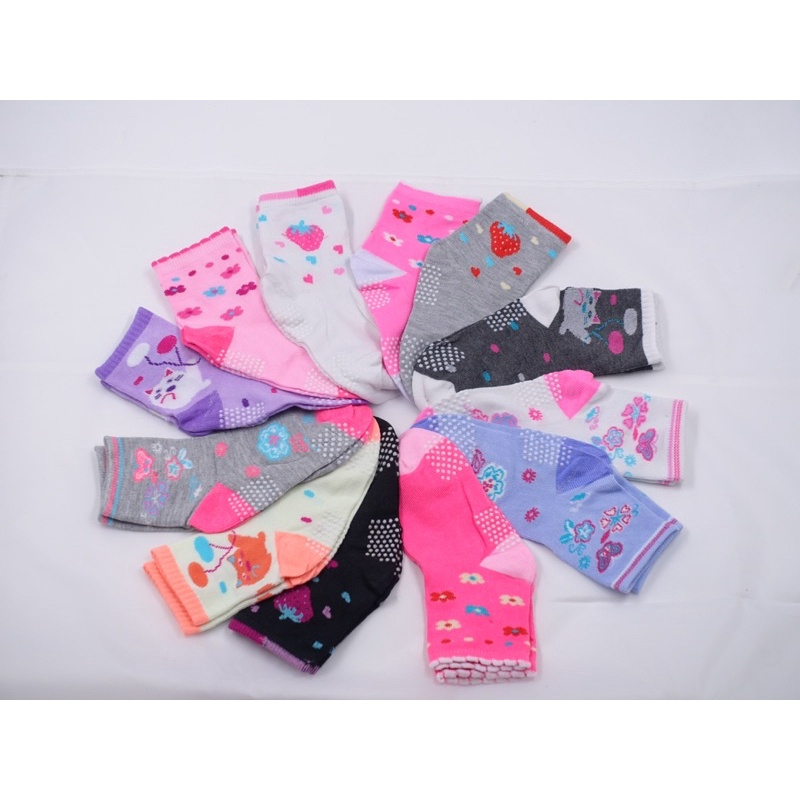 Kit 3-12 Sortidos Meia Infantil Masculina Feminino Idade 0-2/2-4/4-6/6-8 Antiderrapante