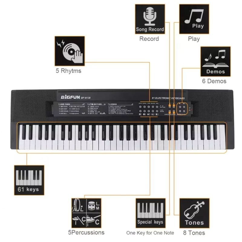 Teclado Musical Eletrônico Musica Bigfun Bf-6138 Teclas Microfone