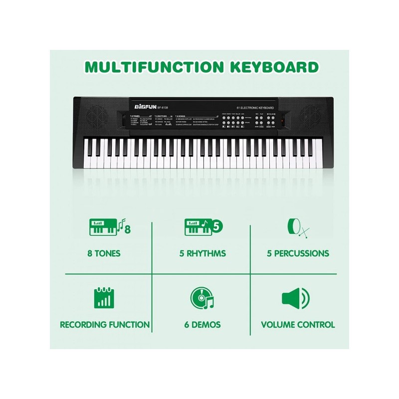 Teclado Musical Eletrônico Musica Bigfun Bf-6138 Teclas Microfone